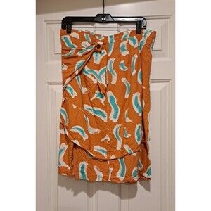 Anthropologie Maeve 'Edessa' Skirt Women's 12 Orange Rayon/Linen Wrap Skirt